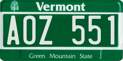 VT license plate AOZ551