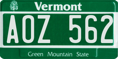 VT license plate AOZ562
