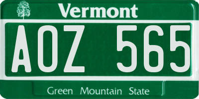 VT license plate AOZ565