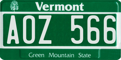 VT license plate AOZ566