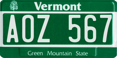 VT license plate AOZ567