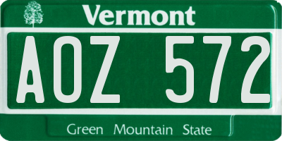 VT license plate AOZ572