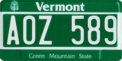 VT license plate AOZ589