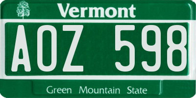 VT license plate AOZ598