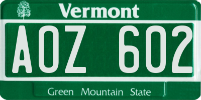VT license plate AOZ602