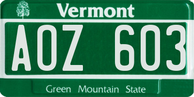 VT license plate AOZ603