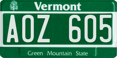 VT license plate AOZ605