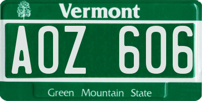 VT license plate AOZ606