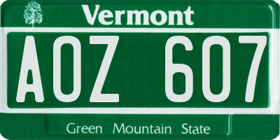 VT license plate AOZ607