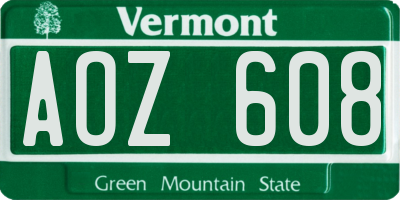 VT license plate AOZ608