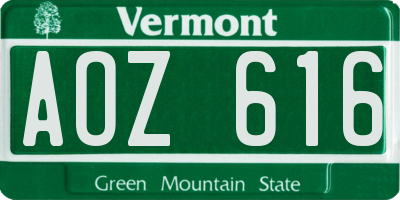 VT license plate AOZ616