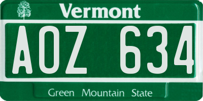 VT license plate AOZ634