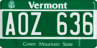 VT license plate AOZ636