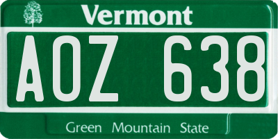 VT license plate AOZ638