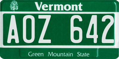VT license plate AOZ642