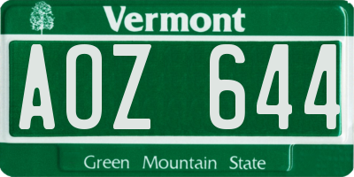 VT license plate AOZ644