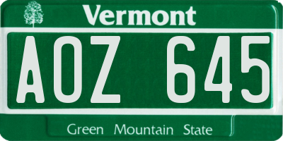 VT license plate AOZ645