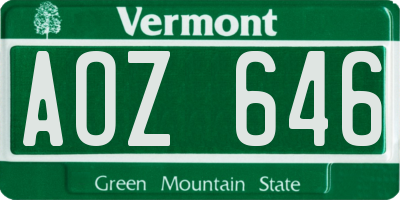 VT license plate AOZ646