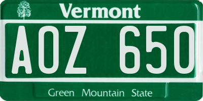 VT license plate AOZ650