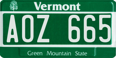 VT license plate AOZ665
