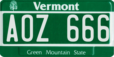 VT license plate AOZ666