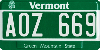 VT license plate AOZ669