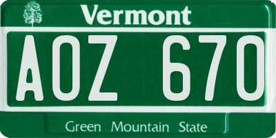 VT license plate AOZ670