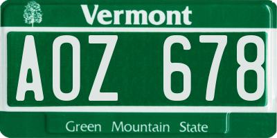 VT license plate AOZ678
