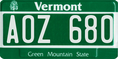 VT license plate AOZ680