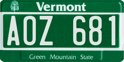 VT license plate AOZ681