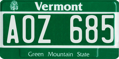 VT license plate AOZ685