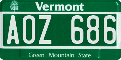 VT license plate AOZ686