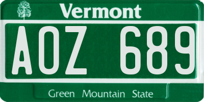 VT license plate AOZ689