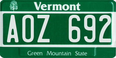 VT license plate AOZ692
