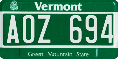 VT license plate AOZ694
