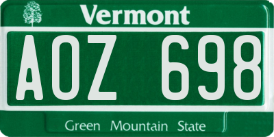 VT license plate AOZ698