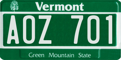 VT license plate AOZ701