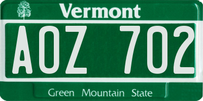 VT license plate AOZ702
