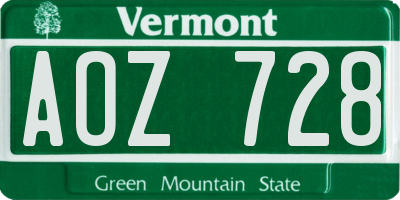 VT license plate AOZ728