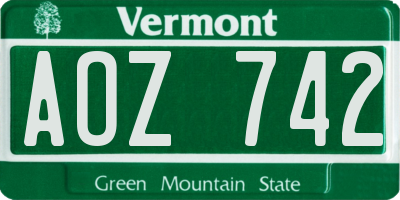 VT license plate AOZ742