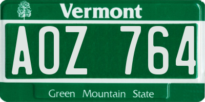 VT license plate AOZ764