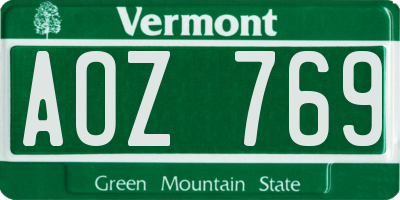 VT license plate AOZ769