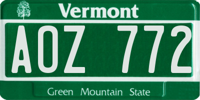 VT license plate AOZ772