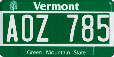 VT license plate AOZ785