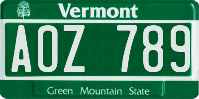 VT license plate AOZ789