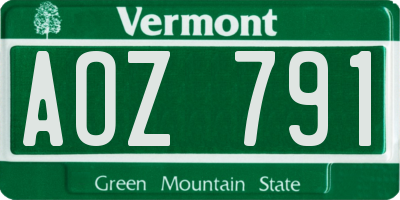 VT license plate AOZ791