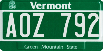 VT license plate AOZ792