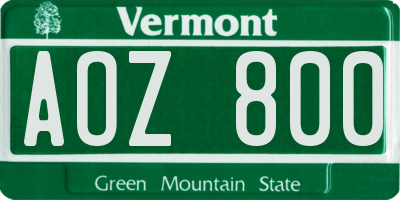 VT license plate AOZ800
