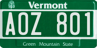 VT license plate AOZ801
