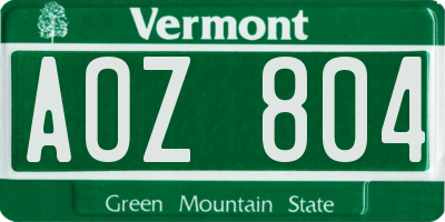 VT license plate AOZ804